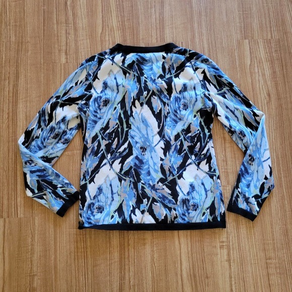 Talbots Cardigan Sweater Top Womens Small Blue Beige Floral Pima Cotton Career - Picture 9 of 10
